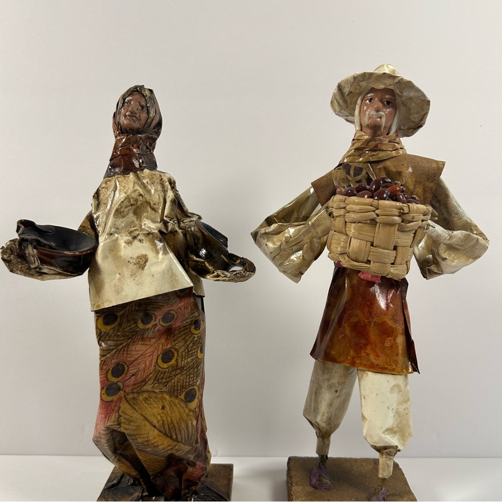 Vintage Mexican Folk Art Handmade Village People Figurines Rustic Decor Set